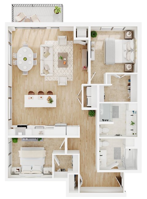 Floor plan for 2 beds, 2 baths, 1201 sqft
